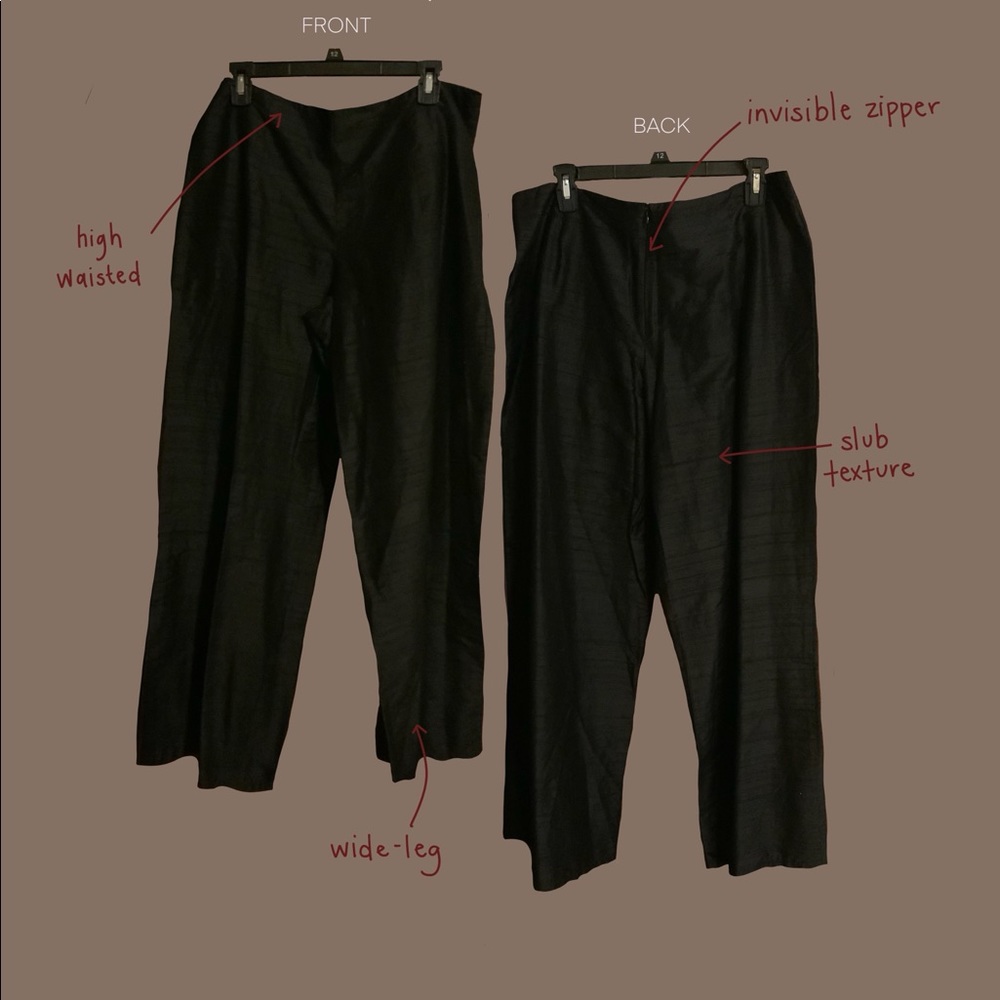 KAREN WARREN Black Silk wide leg pants.